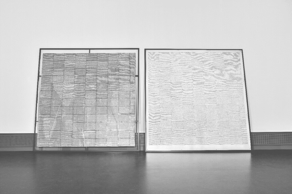 social fabric, 2023, screen print in three colours on St Cuthberts Somerset paper, 112 × 77 cm