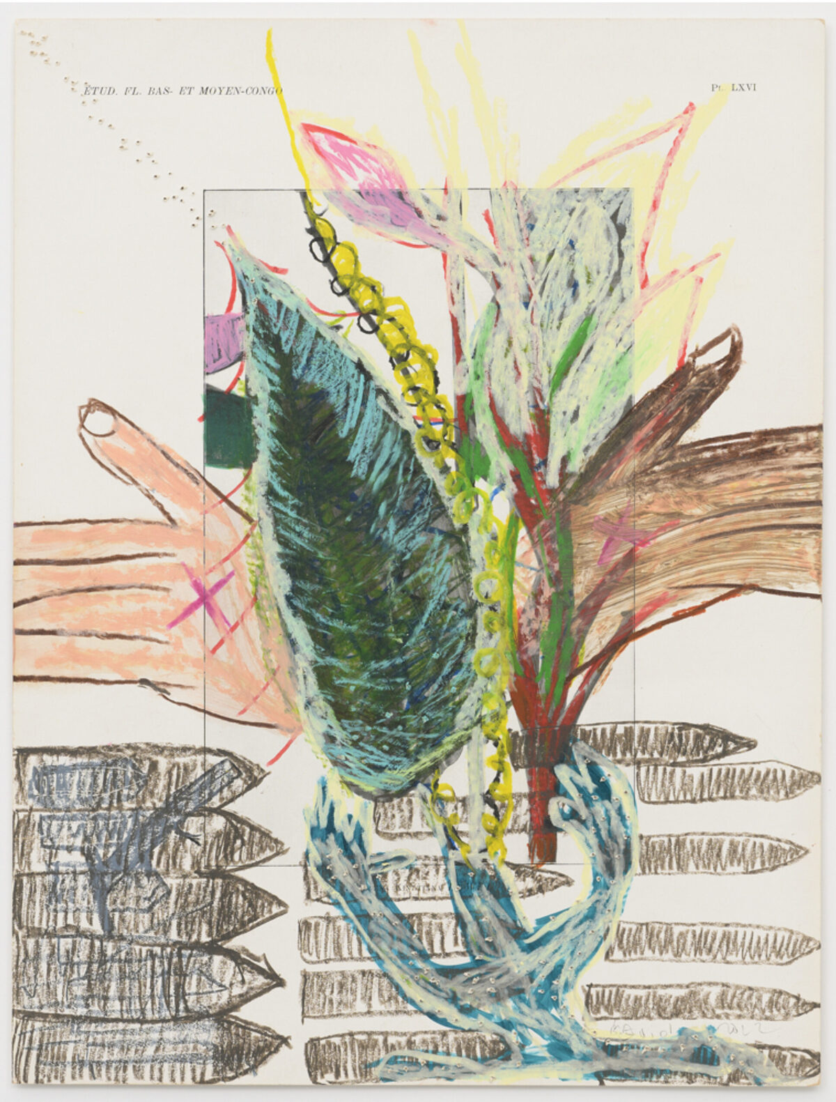 Chaine Humaine 2022, 55,0 x 36,5 cm, Framed 69,5 x 50,7 cm, wax pastel and coloured pencil on paper DPG2022.04