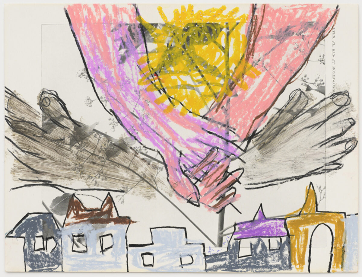 Chaine Humaine 2022, 27,5 x 36,5 cm, wax pastel and coloured pencil on paper DPG2022.18