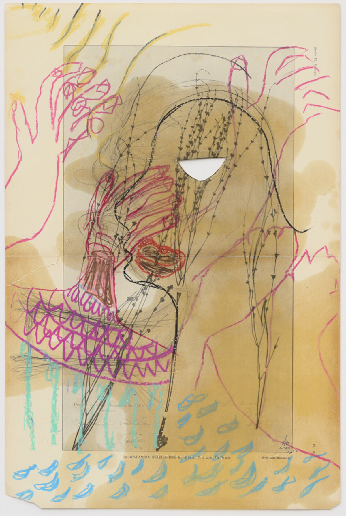 Chaine Humaine 2022, 55,0 x 36,5 cm, wax pastel, grease and coloured pencil on paper DPG2022.07