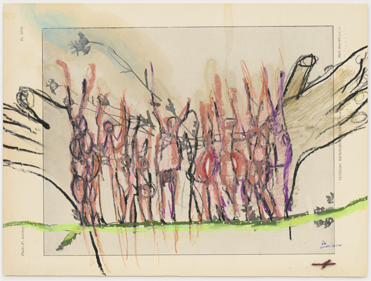 Chaine Humaine 2022, 27,5 x 36,5 cm, wax pastel and coloured pencil on paper DPG2022.16