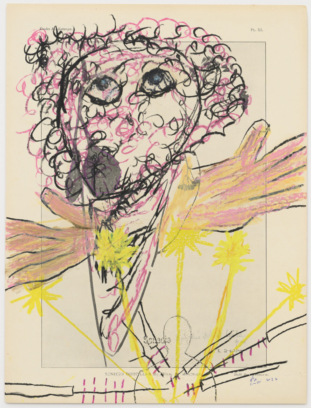 Chaine Humaine 2022, 36,5 x 27,5 cm, wax pastel and coloured pencil on paper DPG2022.14